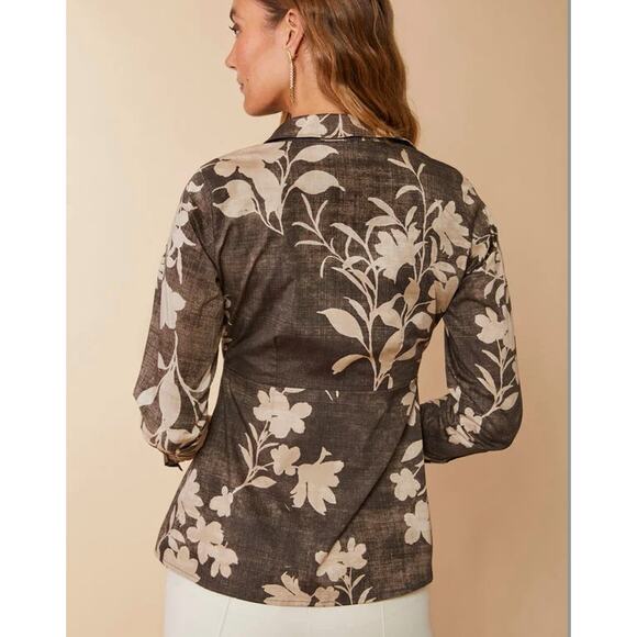Spartina 449 Women’s M Farrah Poplin Long Sleeve Floral Cascade Gray Blouse Top - Picture 2 of 9